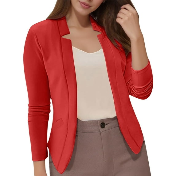 Lixiuxyad Women Trendy Jacket Women's Casual Jacket Autumn Winter Fashion Solid Color Pocket Slim Fit Outwear Tops Coat For Daily Wear Red