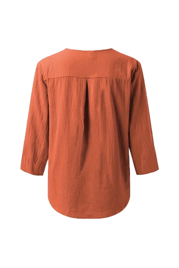 Women V Neck Solid Color Notched Collar Button Up Shirt Casual And Stylish