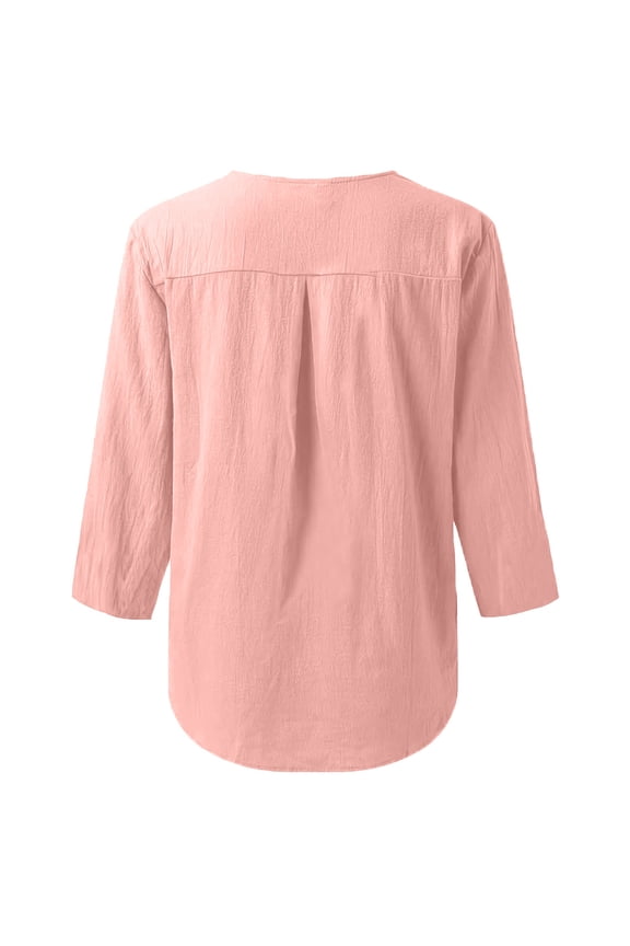 Women V Neck Solid Color Notched Collar Button Up Shirt Casual And Stylish