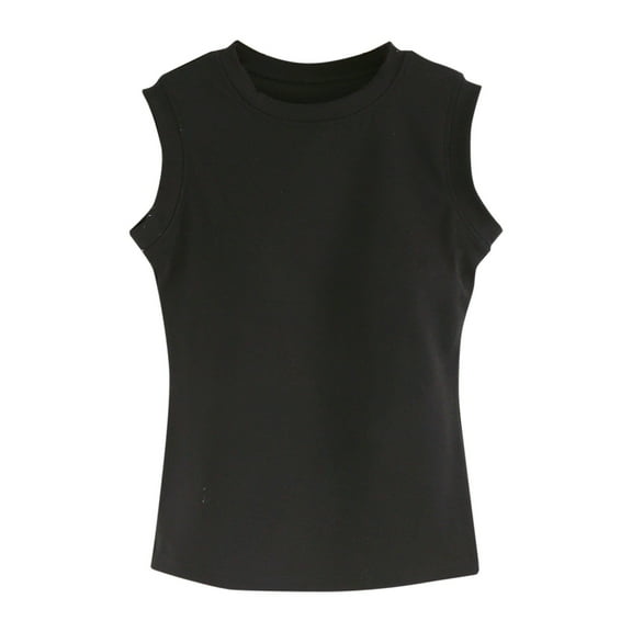 Lixiuxyad Women's Cami Summer New Small Round Neck Vest With Chest Pad Women's Wide Shoulder Casual Bottoming Shirt Without Rims Slim Underwear.(Black XL)