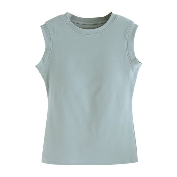 Lixiuxyad Women's Cami Summer New Small Round Neck Vest With Chest Pad Women's Wide Shoulder Casual Bottoming Shirt Without Rims Slim Underwear.(Green XL)