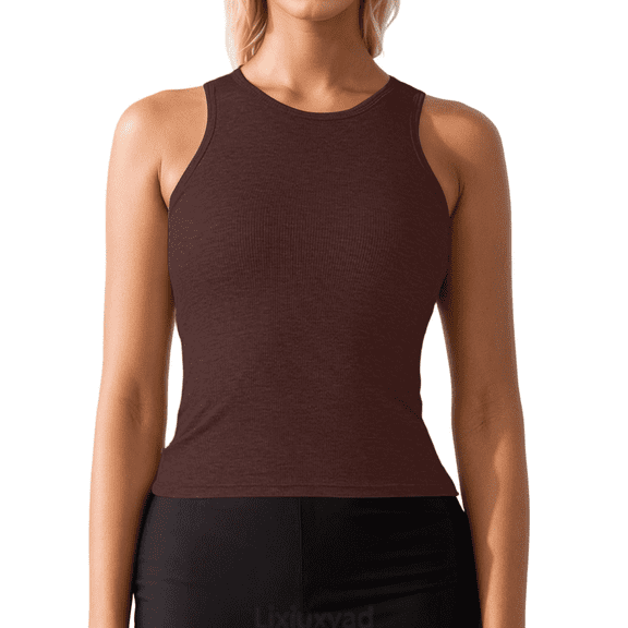 Lixiuxyad Women's Camisole Fashion Casual Ribbed Knit Sleeveless Tank Top For Daily Wear And Layering With Comfortable Soft Stretch Fabric,Brown
