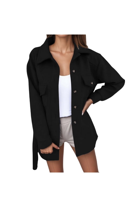 Women's Casual Jackets Elegant Plus Size Trench Coat Long Sleeve Wrap Belt Blend Overcoat For Autumn Winter Fashion Outerwear Black