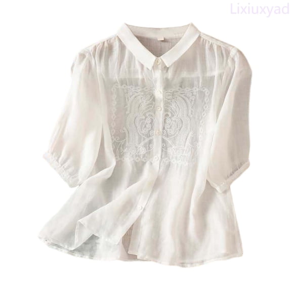 Lixiuxyad Women's Casual Short Sleeve Embroidered Tshirt Comfortable Summer Top For Daily Wear With Jeans Or Pants Womens Summer T Shirts,White XXL