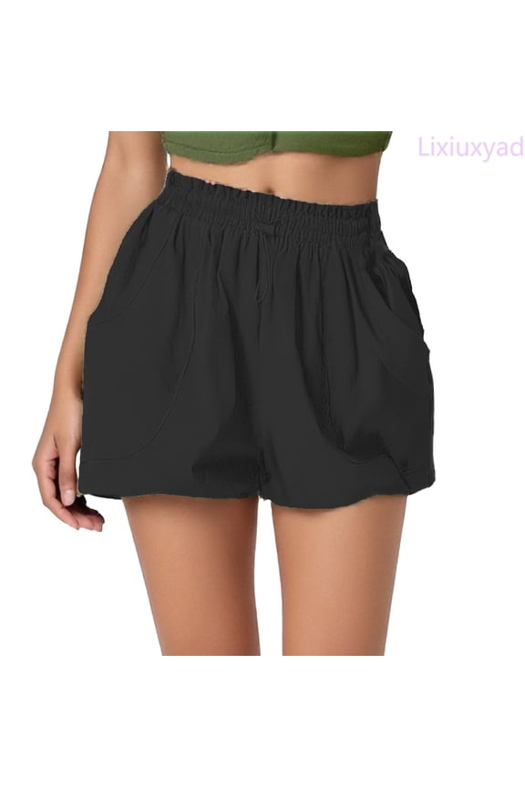 Women's Casual Shorts Women Shorts Mini Skirts Skorts Elastic High Waisted Skorts Puff A Line Shorts Ruffle Pleated Shorts,Black M