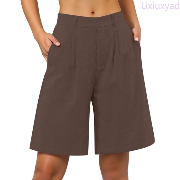 Lixiuxyad Women's Casual Shorts Womens Shorts Casual Summer Dressy High Waisted Shorts Loose Knee Length Beach Short Pants With Pockets,Brown