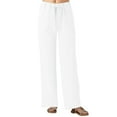 thumbnail image 1 of Lixiuxyad Women's Cotton Linen Summer Palazzo Pants Flowy Wide Leg Beach Trousers with Pockets White, 1 of 6