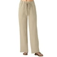 thumbnail image 1 of Lixiuxyad Women's Cotton Linen Summer Palazzo Pants Flowy Wide Leg Beach Trousers with Pockets Yellow, 1 of 5