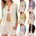 thumbnail image 1 of Lixiuxyad ‌Women's Crew Neck Ribbed Knit Cardigan Short Sleeve Open-Front Button-Up Cardigan,Black, 1 of 6