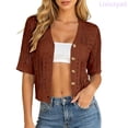 thumbnail image 1 of Lixiuxyad ‌Women's Cropped Cardigan Short Sleeve Open-Front Button Down Knit Crochet Cardigan,Brown, 1 of 5