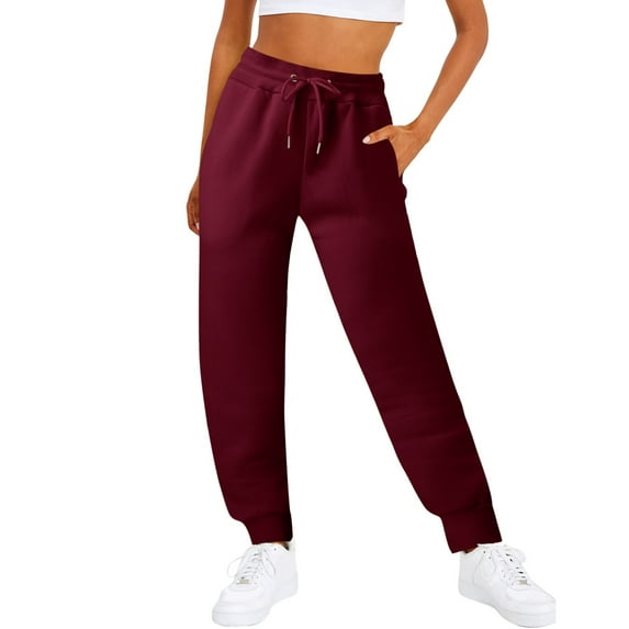 Lixiuxyad Women's Lined Sweatpants Winter Joggers Athletic Pants Casual Thick Warm Trousers Pockets Red