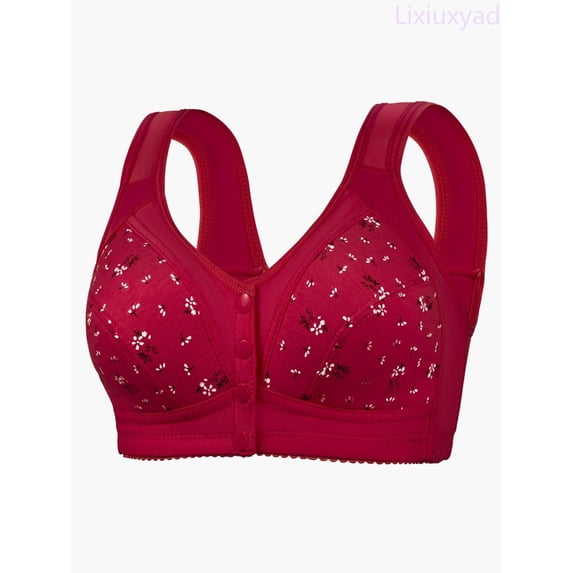 Lixiuxyad Women's Front Closure Floral Lace Bra Comfortable Support Underwire T Shirt Bralette Soft Wireless Everyday Wear,Bras for Women Red 42