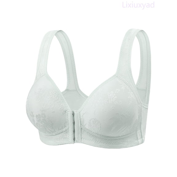 Lixiuxyad Women's Front Closure Floral Lace Bra Comfortable Support Underwire T Shirt Bralette Soft Wireless Everyday Wear,Bras for Women White 40
