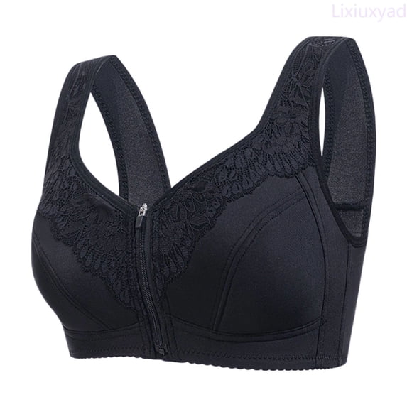 Lixiuxyad Women's Front Zip Sports Bra No Underwire Comfortable Bralette Wide Straps Seamless Support For Yoga Gym Running,Bras for Women Black 38
