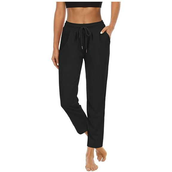 Lixiuxyad Women's Joggers Pants with Zipper Pockets High Waisted Athletic Sweatpants for Women Workout Black
