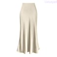 thumbnail image 1 of Lixiuxyad Women's Maxi Skirt Women's High Waist Satin Skirt, Flowy Long Skirt with Elegant Draping Casual Formal Skirt for Office Party Daily Wear,Beige, 1 of 3