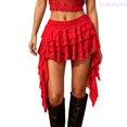 thumbnail image 1 of Lixiuxyad Women's Mini Skirt Summer Lace Layered Ruffle Short Skirt With Floral Embroidery And Elastic Waistband,Red, 1 of 6