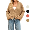 thumbnail image 1 of Lixiuxyad ‌Women's Oversized Cable Knit Cardigan Sweater V-Neck Button-Up‌ Sweater with Pockets,Red, 1 of 6