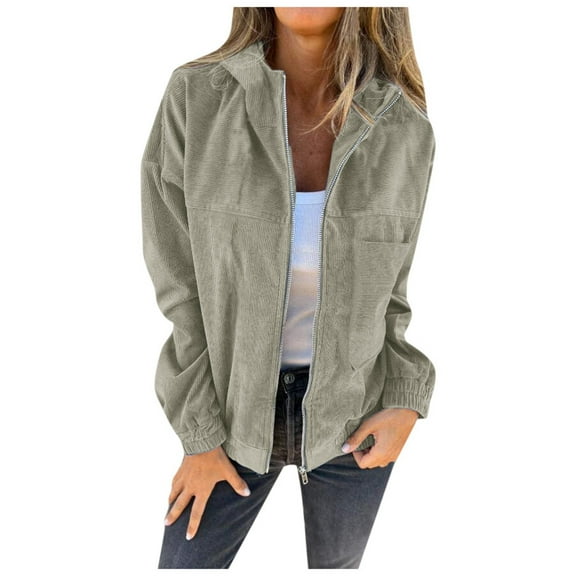 Lixiuxyad Women's Oversized Jacket Womens Hooded Zipper Corduroy Jacket Lightweight Winter Outerwear Yellow