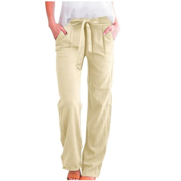 Lixiuxyad Women's Pants Womens Daily Elastic Strap Waist Workout Trousers Solid Long Pants Loose Casual Trousers Beige