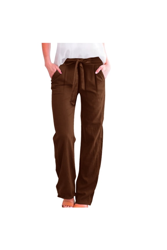 Women's Pants Womens Daily Elastic Strap Waist Workout Trousers Solid Long Pants Loose Casual Trousers Brown