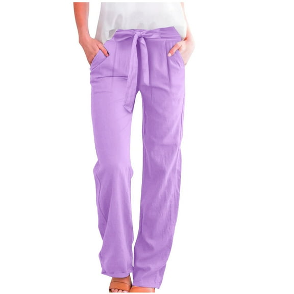 Lixiuxyad Women's Pants Womens Daily Elastic Strap Waist Workout Trousers Solid Long Pants Loose Casual Trousers Purple