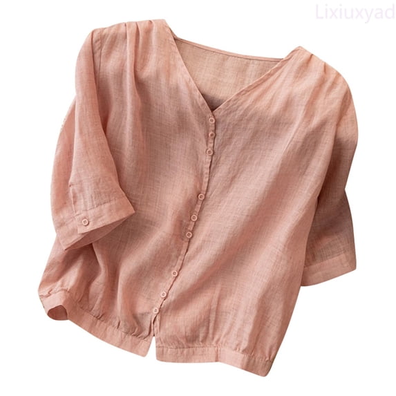 Lixiuxyad Women's Plus Size Linen Casual Loose Tunic Top Breathable & Comfortable Boho Blouse Womens Summer T Shirts,Red XL