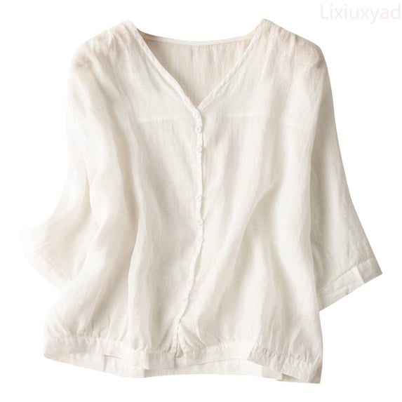 Lixiuxyad Women's Plus Size Linen Casual Loose Tunic Top Breathable & Comfortable Boho Blouse Womens Summer T Shirts,White XL