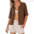 thumbnail image 1 of Lixiuxyad ‌Women's Ribbed Knit Cardigan Short Sleeve Open-Front Button-Up Summer Knit Tops,Brown, 1 of 5