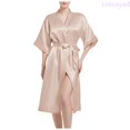 thumbnail image 1 of Lixiuxyad Women's Robes Women's Satin Kimono Bridal Dressing Gown Bridal Bathrobe Women's Satin Kimono Bridal Silk V Neck Kimono With Belt,Gold, 1 of 6