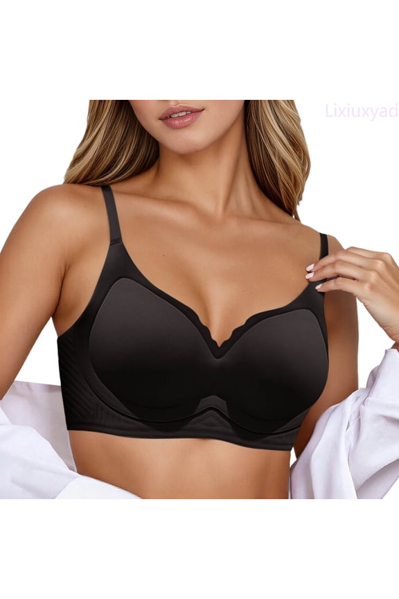 Women's Seamless Wireless Bra Soft Support Push Up Non Padded Comfortable Bralette For Small Chest Lift Side Smoothing ,Bras for Women Black M