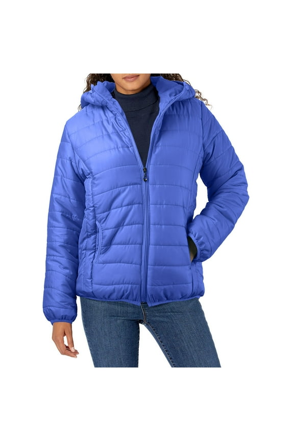 Women's Short Down Coat Packable Puffer Jacket With Hooded Winter Zipper Lightweight Outerwear Blue