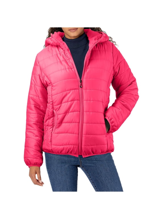 Women's Short Down Coat Packable Puffer Jacket With Hooded Winter Zipper Lightweight Outerwear Pink