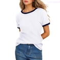 thumbnail image 1 of Lixiuxyad Women's Solid Color Crew Neck Short Sleeve T Shirt With Contrast Trim Dressy Casual,White M, 1 of 6