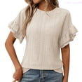thumbnail image 1 of Lixiuxyad Women's Solid Color Round Neck Ruffle Short Sleeve T Shirt For Summer Trendy Flowy,Beige L, 1 of 7