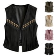 thumbnail image 1 of Lixiuxyad Women's Suede Fringe Vest Western Cowgirl Sleeveless Open-Front Tassel Cropped Tops,Green, 1 of 7