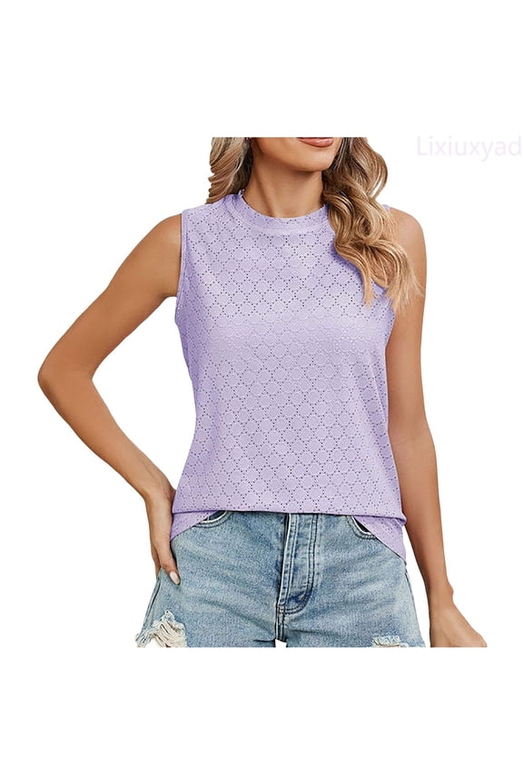 Women's Summer New Round Neck Circle Sleeveless Printed Casual Tank Top T Shirt Casual Summer,Purple XXL