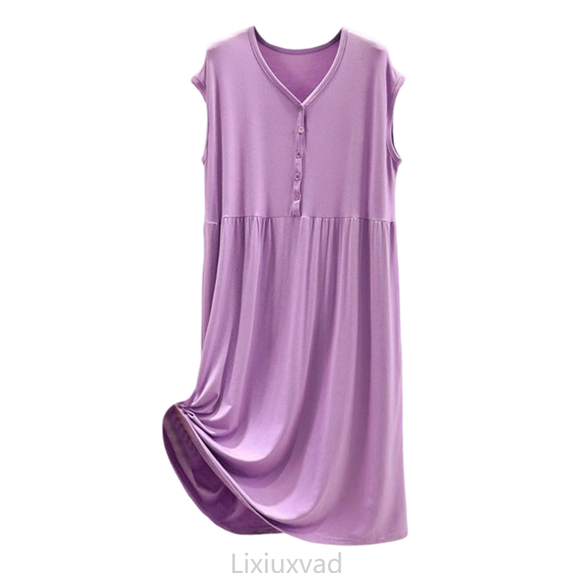 Lixiuxyad Women's Summer Sleeveless Loose Fit Swing Dress Button Down V Neck Casual Home Nightgown Womens Nightwear One Size