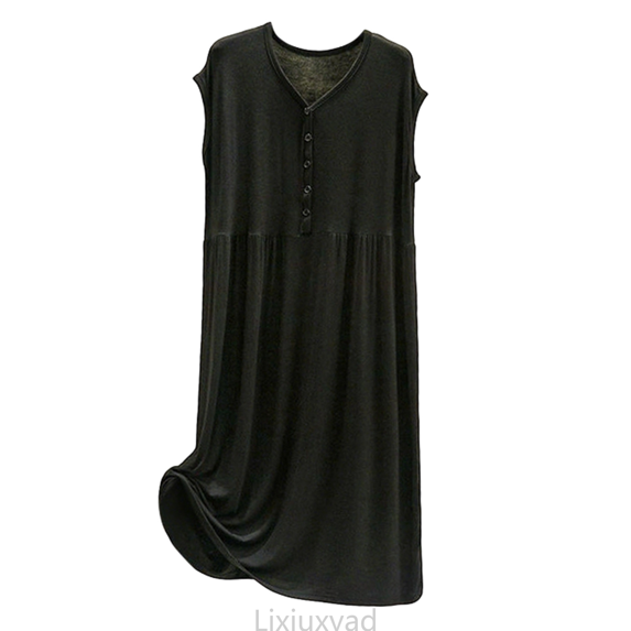 Lixiuxyad Women's Summer Sleeveless Loose Fit Swing Dress Button Down V Neck Casual Home Nightgown Womens Nightwear One Size