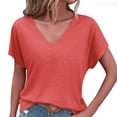 thumbnail image 1 of Lixiuxyad Women's T Shirts Short Sleeve V Neck Summer Tops Casual Loose Basic Solid Batwing Sleeve Tee Shirts Trendy Flowy,Red M, 1 of 6