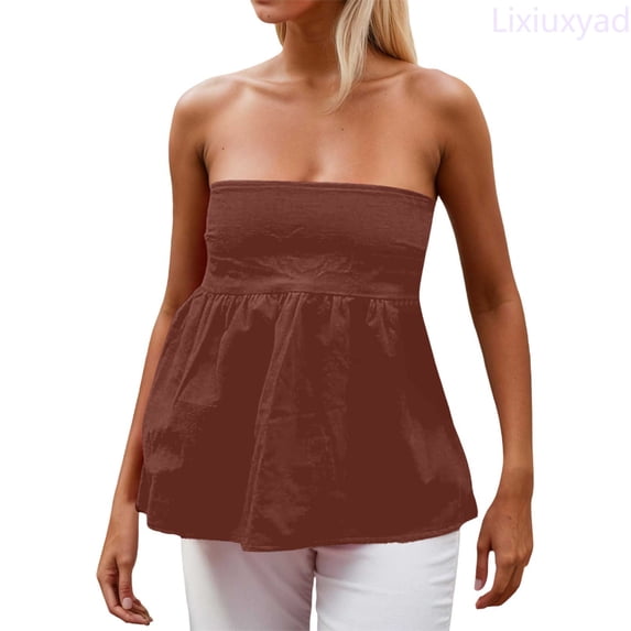 Lixiuxyad Women's Tank Top Camisole Fashion Tube Top Corset Style Cropped Bustier Shirt Bodycon Waist Cincher Solid Color Summer,Brown
