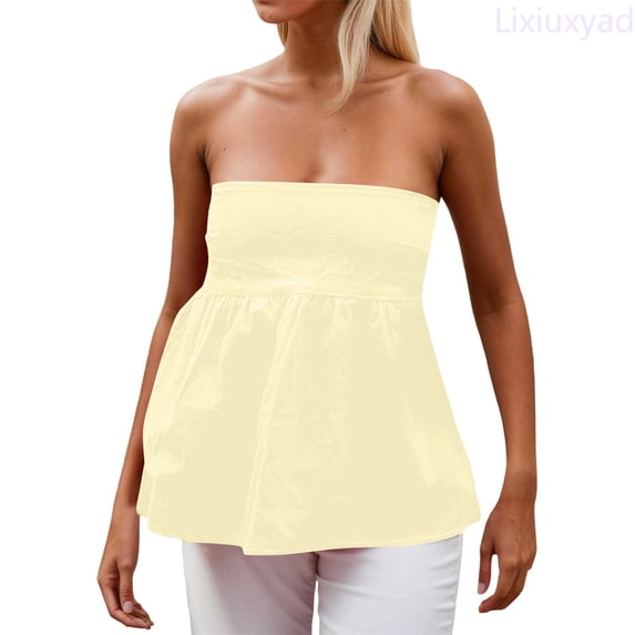 Lixiuxyad Women's Tank Top Camisole Fashion Tube Top Corset Style Cropped Bustier Shirt Bodycon Waist Cincher Solid Color Summer,Yellow