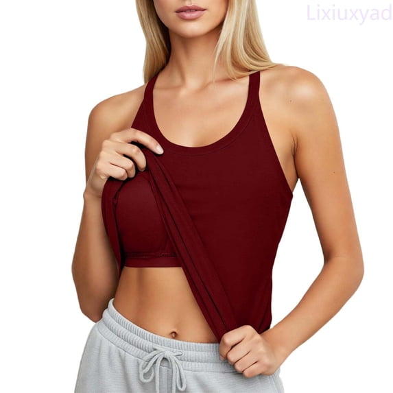 Lixiuxyad Women's Tank Top Camisole Seamless Yoga Tank Top Built In Light Support Bra For Fitness Workout And Casual Wear,Red