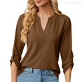 thumbnail image 1 of Lixiuxyad Women's V Neck Button Detail 3/4 Sleeve T Shirt For Casual Wear Floral Cute,Brown S, 1 of 7