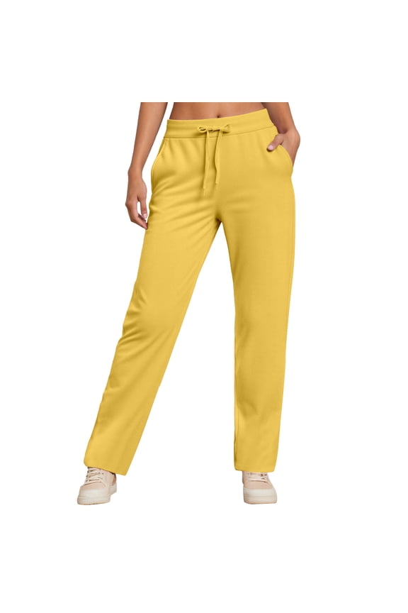 Women's Warm Lined Athletic Sweatpants Straight Leg Drawstring Lined Pants Sweatpants Yellow