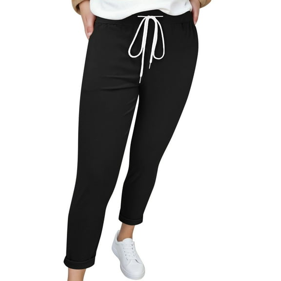 Lixiuxyad Womens Baggy Pants Casual Trousers With Drawstring Waist Ankle Cuff Pure Color Comfortable Pants For Everyday Wear Black