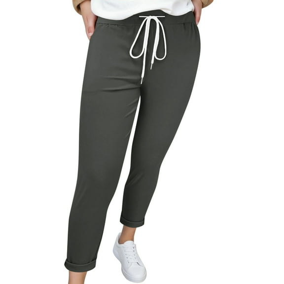 Lixiuxyad Womens Baggy Pants Casual Trousers With Drawstring Waist Ankle Cuff Pure Color Comfortable Pants For Everyday Wear Gray