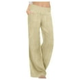 thumbnail image 1 of Lixiuxyad Womens Baggy Pants Women Casual Loose Fit Solid Color Pants Stretchy Denim Like Jogger Trousins Beige, 1 of 5
