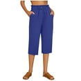 thumbnail image 1 of Lixiuxyad Womens Baggy Pants Women Fashion Solid Color Cotton Flax Elastic Long Pants Beach Leisure Trousers Blue, 1 of 5