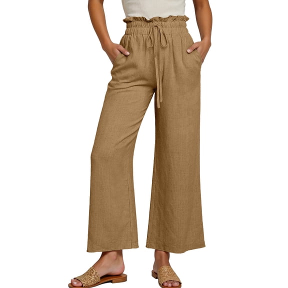 Lixiuxyad Womens Baggy Pants Women's Casual Loose Fit Straight Leg Pants Elastic Waist Comfortable Daily Wear Pure Color Summer Trousers For Spring And Season Brown